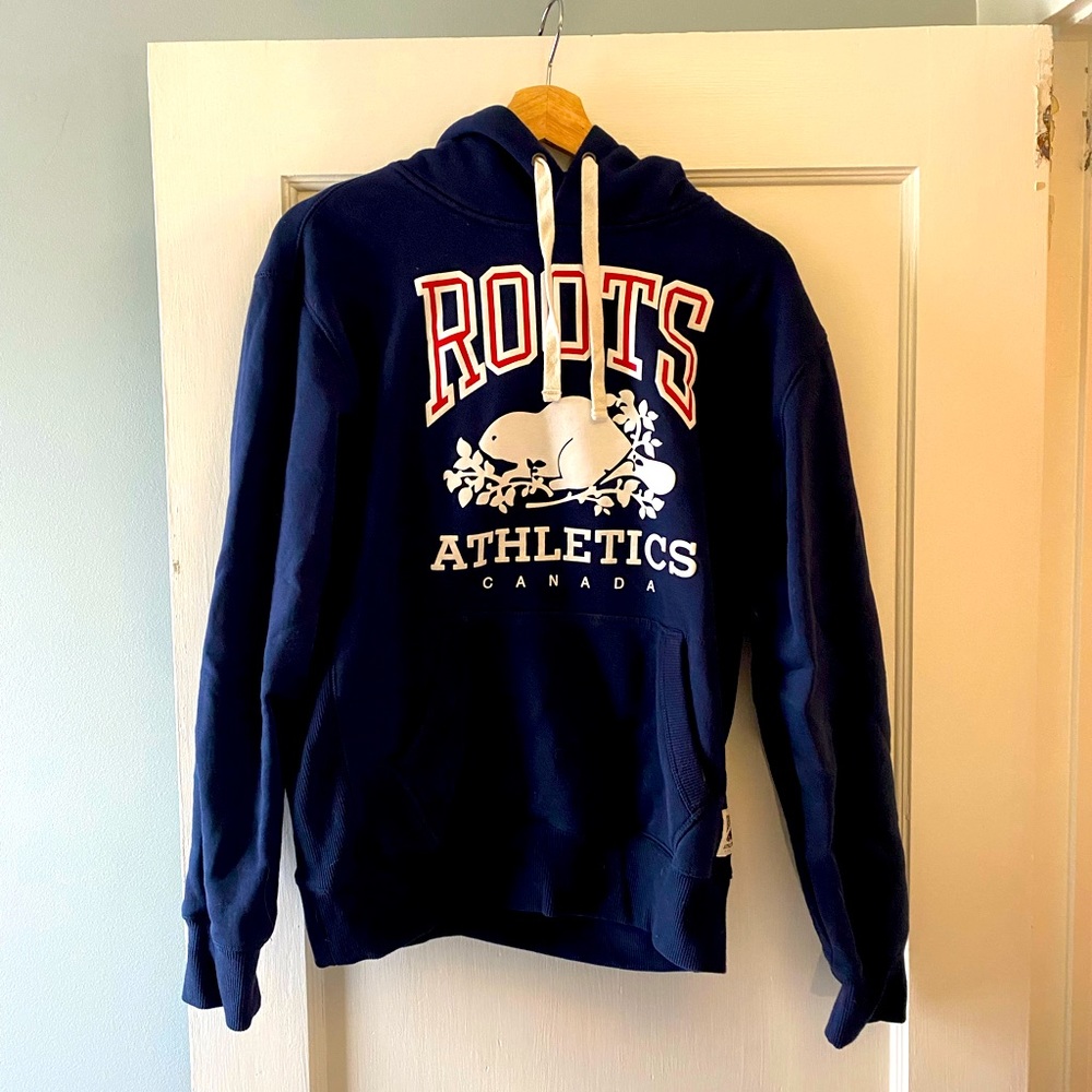 Roots Athletics Canada Navy Blue Hoodie Hooded Sweatshirt Sweater